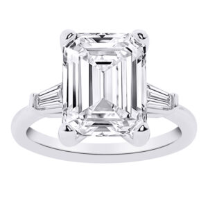 3.16 Ct Emerald cut Diamond Engagement Ring with tapered Baugette Diamonds